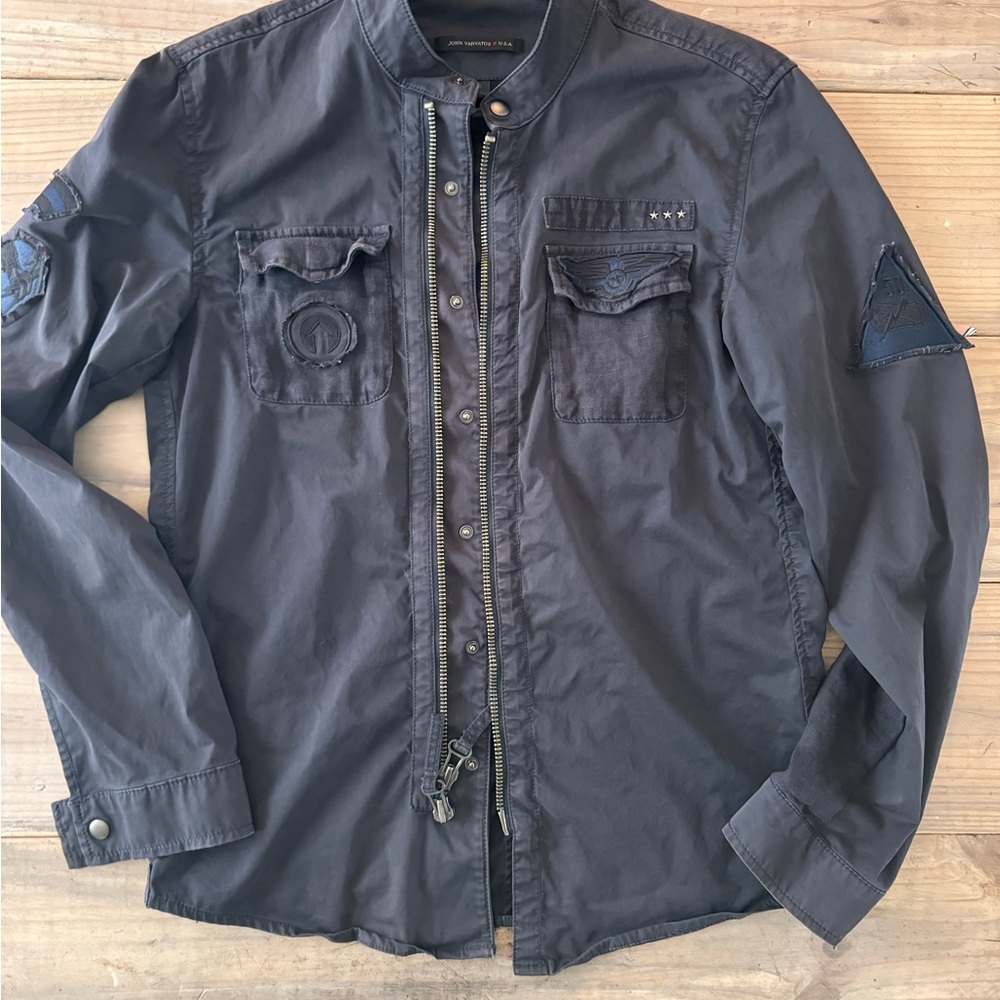 John Varvatos cotton/linen military shirt jacket